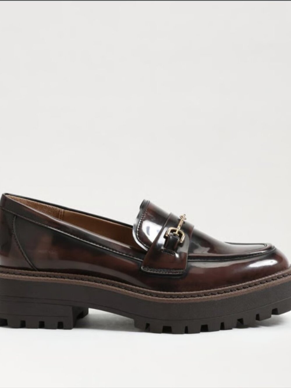 Sam Edelman Leather Laurs Lug Sole Loafer Chestnut Brown Size 7 - Picture 2 of 6